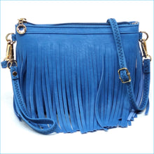 Load image into Gallery viewer, Denim Blue Fringe Crossbody/Wristlet/Clutch