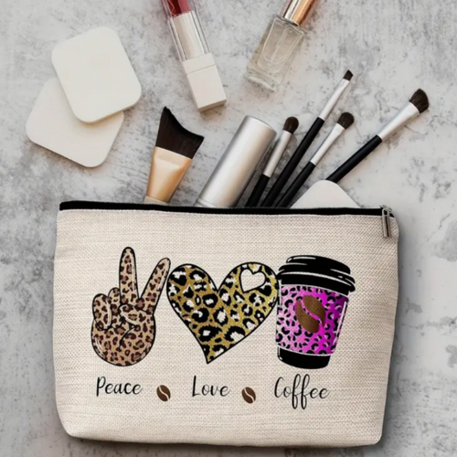 Peace Love Coffee Cosmetic Pouch