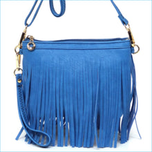 Load image into Gallery viewer, Denim Blue Fringe Crossbody/Wristlet/Clutch