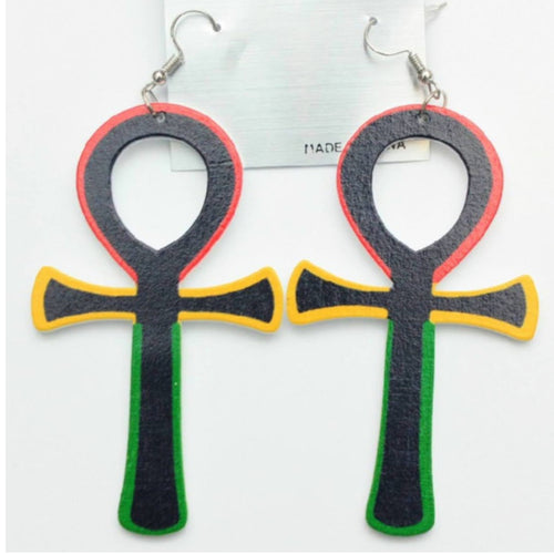 Rasta Ankh Wood Earrings