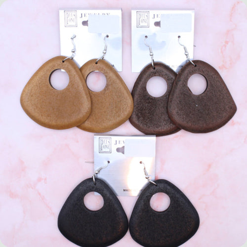 Rounded Triangular Wood Earrings
