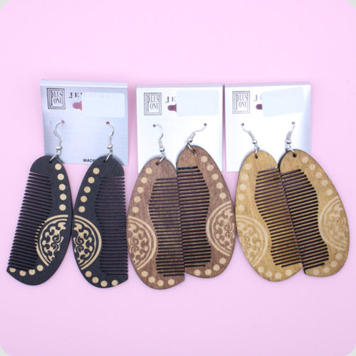 Artistic Side Comb Wood Earrings