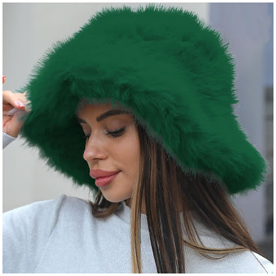 Wide Brim Faux Fur Bucket Hat