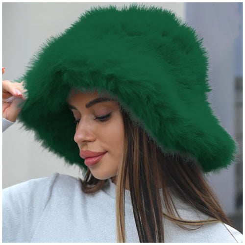 Wide Brim Faux Fur Bucket Hat