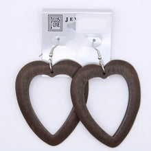 Load image into Gallery viewer, Open Heart Wood Earrings