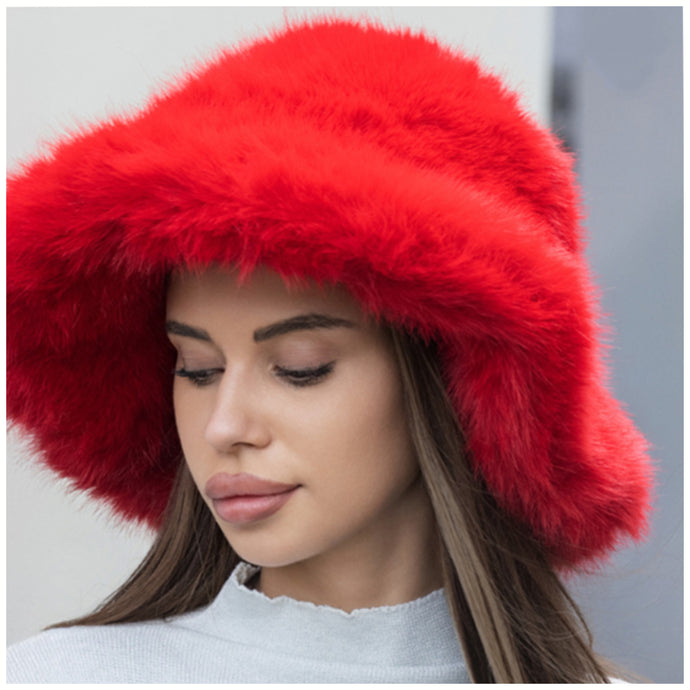 Wide Brim Faux Fur Bucket Hat