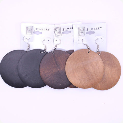 Large Round Wood Earrings