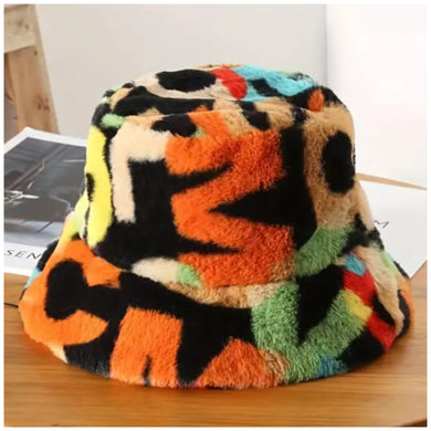 Black Multi Faux Fur Bucket Hat