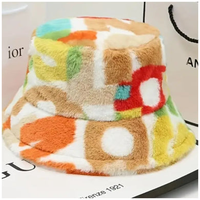 Tan Multi Faux Fur Bucket Hat