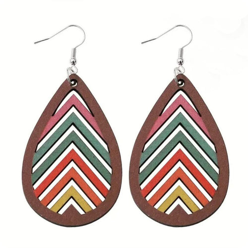Colorful Chevron Pattern Wood Earrings
