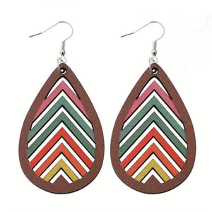 Colorful Chevron Pattern Wood Earrings