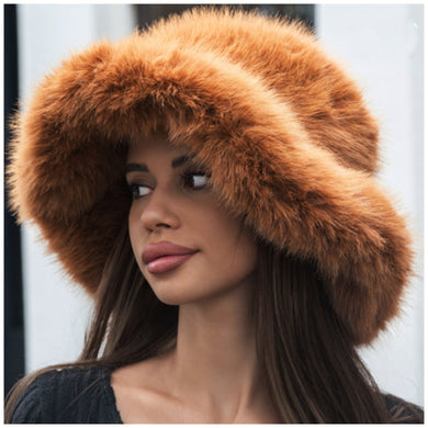 Wide Brim Faux Fur Bucket Hat