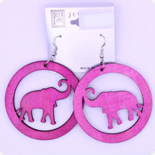 Load image into Gallery viewer, Round Elephant Wood Earrings