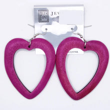 Load image into Gallery viewer, Open Heart Wood Earrings
