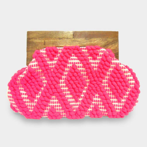 Coral Boho Wood Clutch