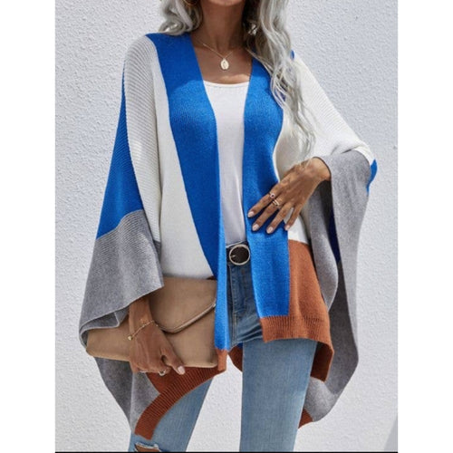Color Block Cardigan/Poncho (Blue)