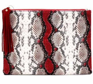 Oversized Red Snake Print Clutch