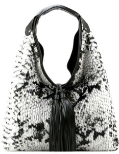 Snakeskin Print Vegan Fur Handbag