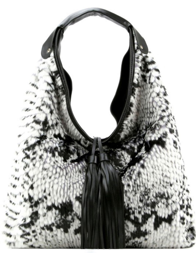 Snakeskin Print Vegan Fur Handbag