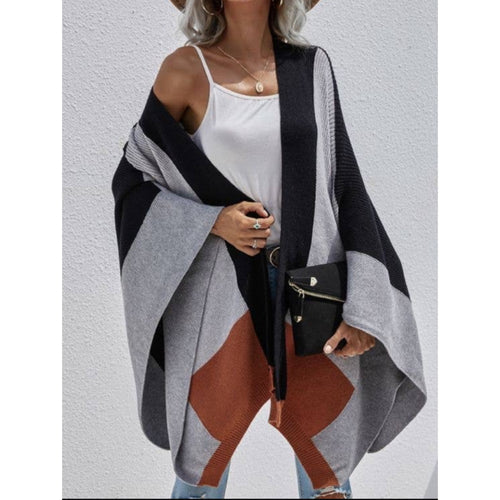 Color Block Cardigan/Poncho (Black)