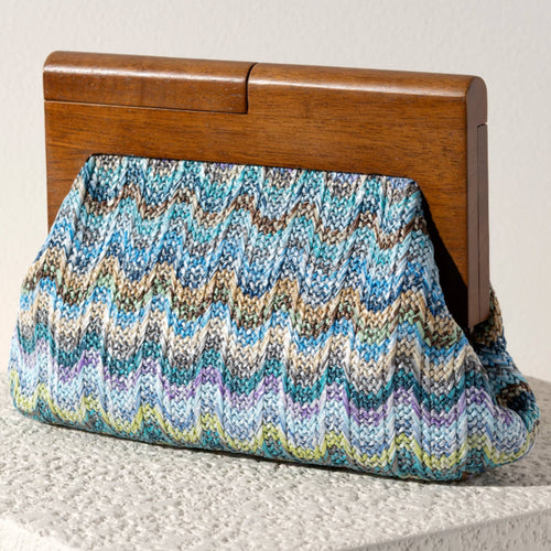 Blue Wave Wood Clutch