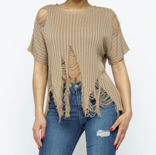 Distressed Sweater (Khaki)